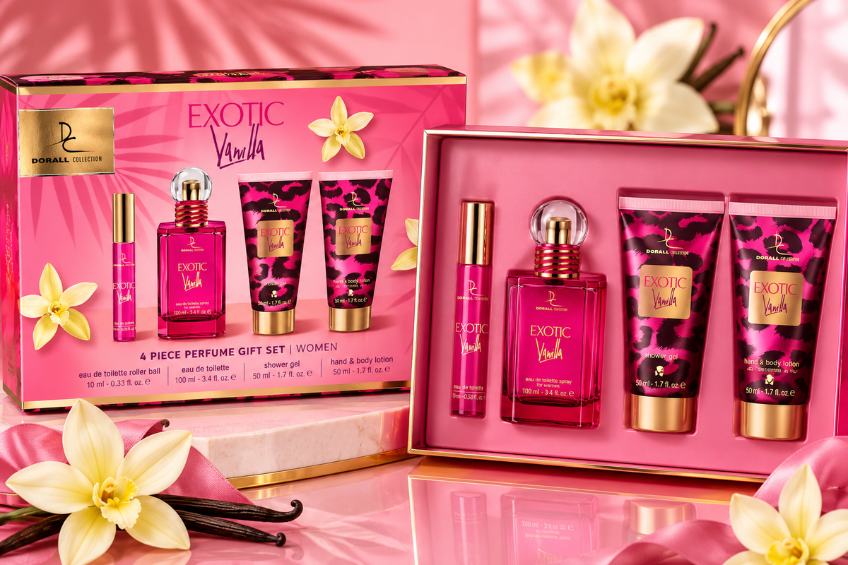 Coffret cadeau Exotic Vanilla-Parfum & Soins Corps 4 pièces