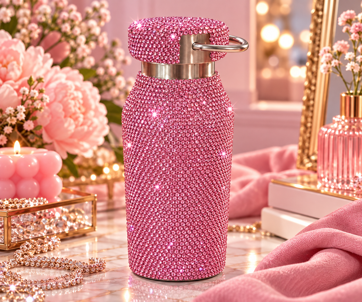 Gourde Strass Rose Scintillante – Élégance & Glamour