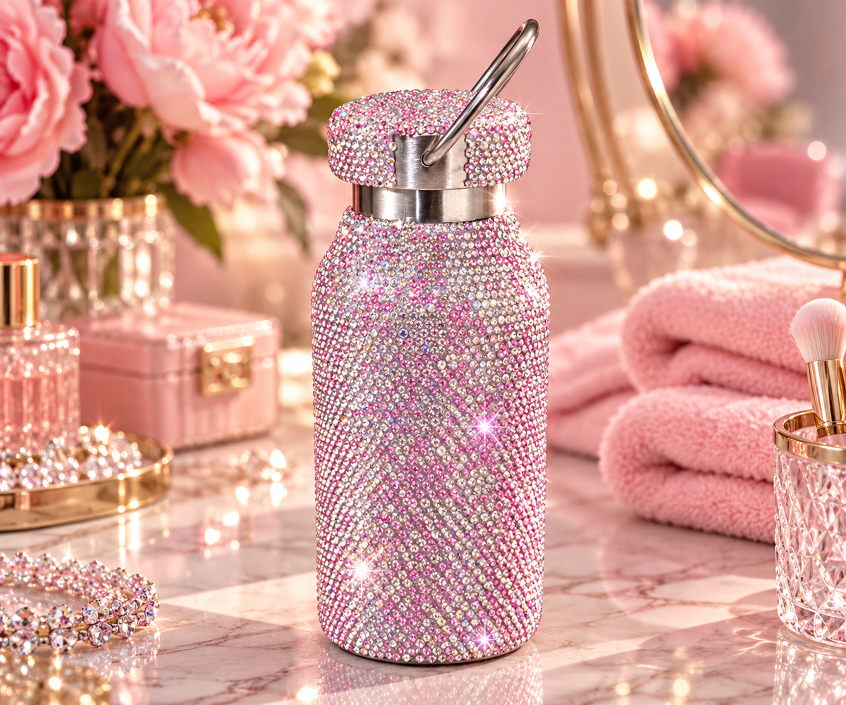 Gourde Strass Rose & Argent – Effet Diamant Scintillant