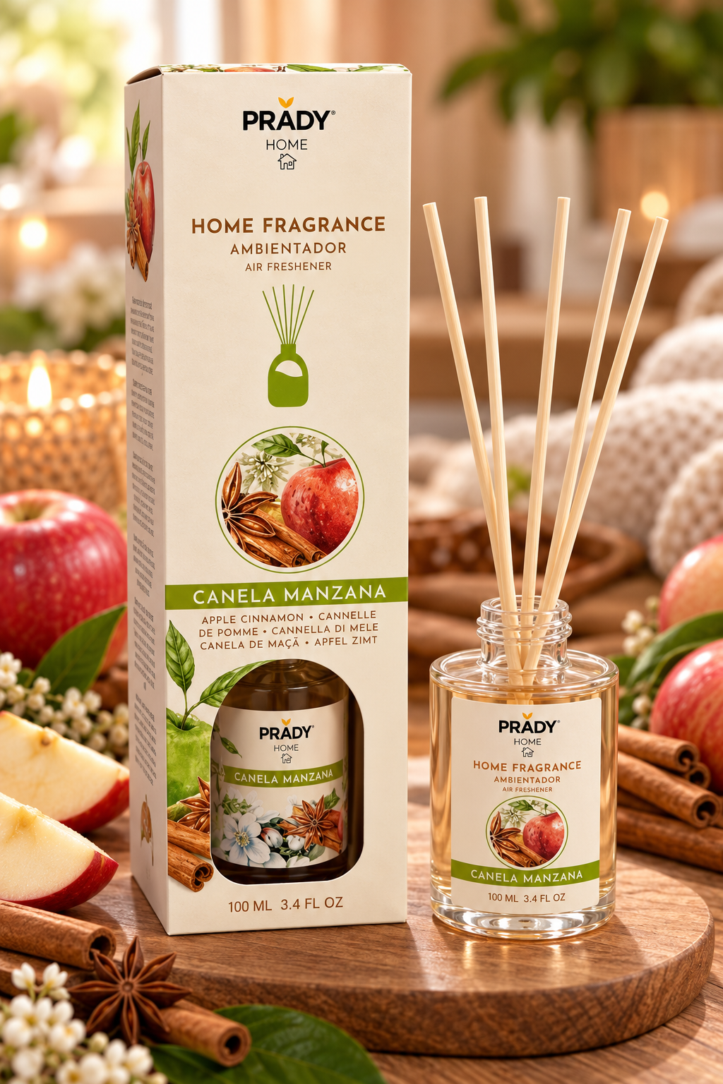Diffuseur de Parfum Mikado Pomme & Cannelle – PRADY HOME – 100 ml