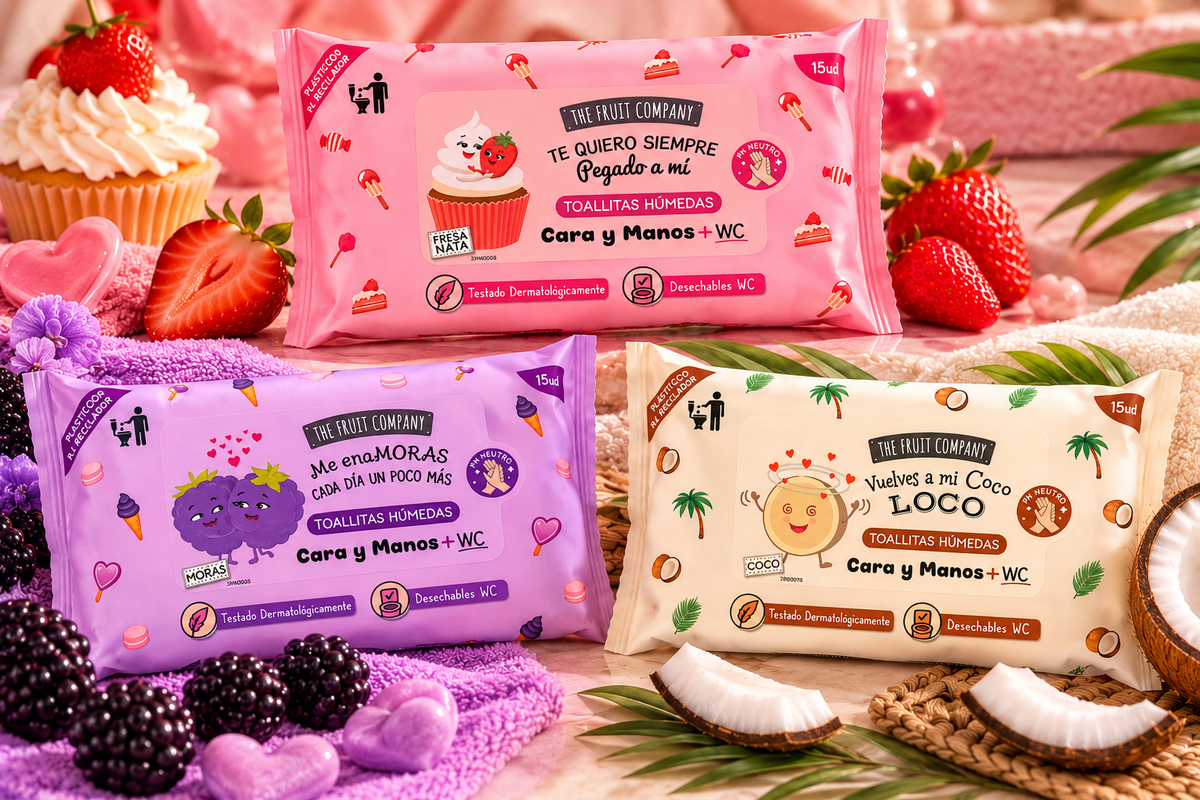 Lingettes humides parfumées The Fruit Company – Fraise Chantilly, Mûre ou Coco