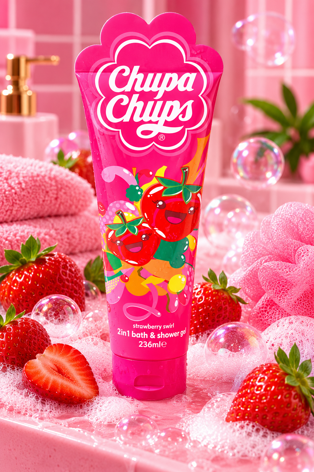 Gel Douche & Bain Chupa Chups Strawberry Swirl 2 en 1 – Fraise – 236 ml