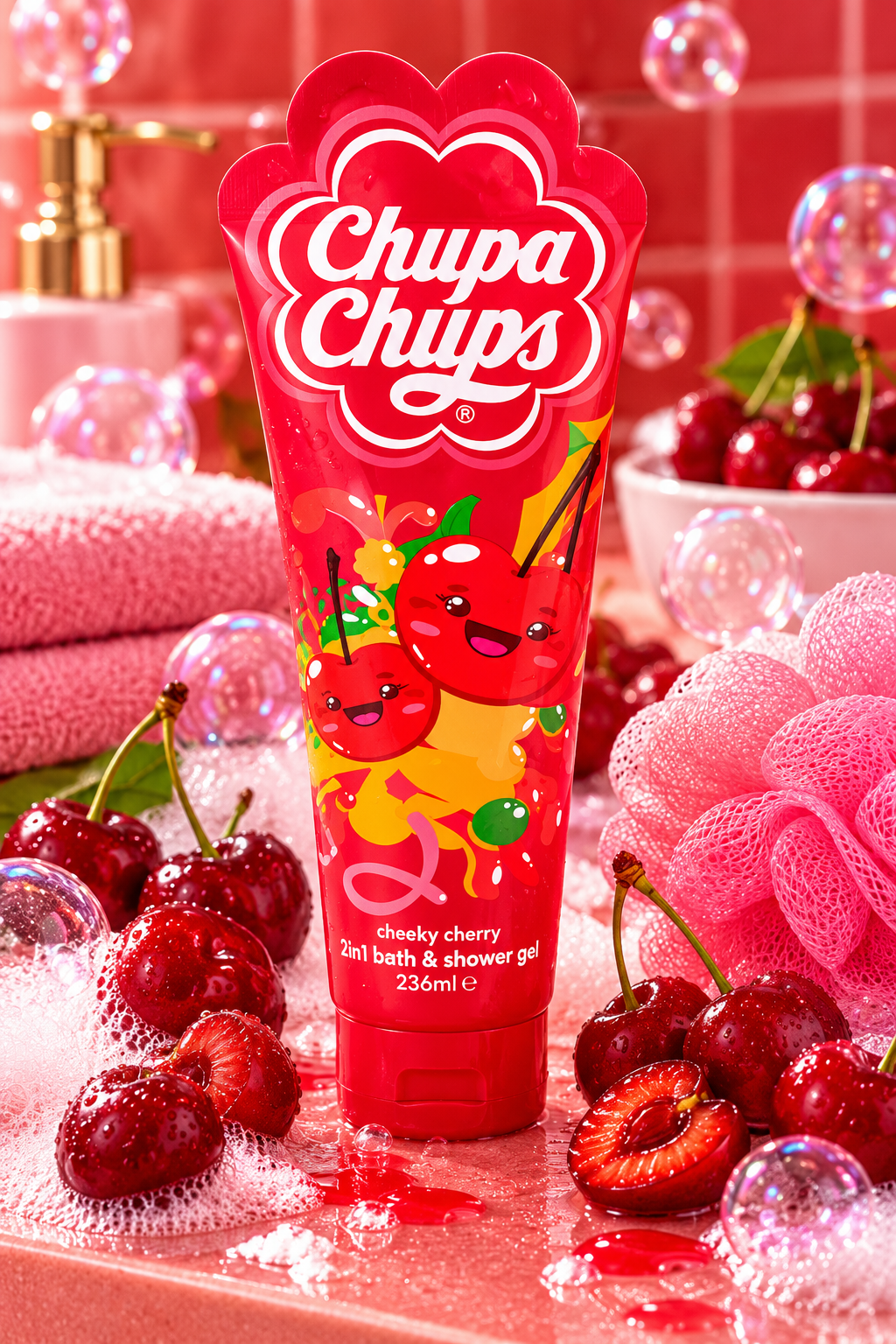 Gel Douche & Bain Chupa Chups Cheeky Cherry 2 en 1 – Cerise – 236 ml