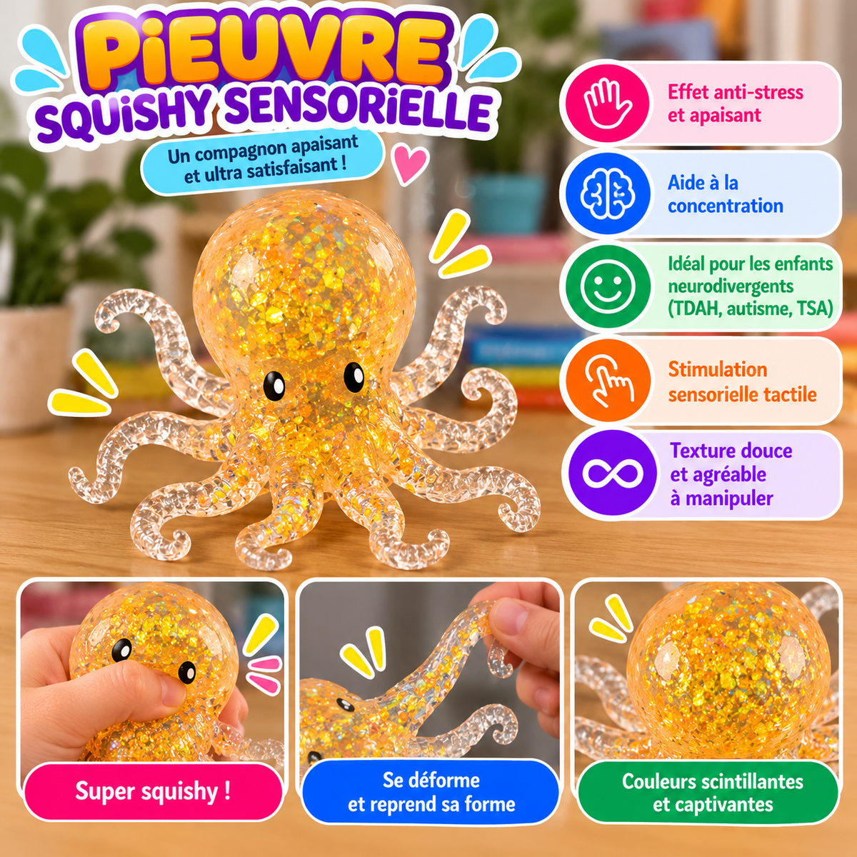 Pieuvre Squishy Sensorielle