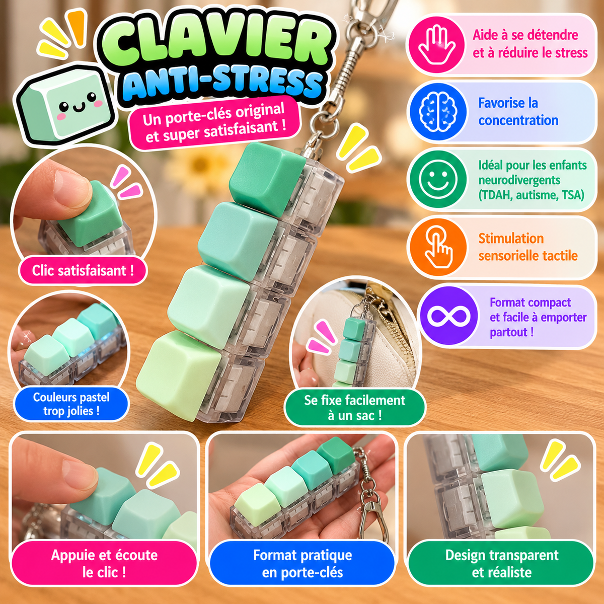 Porte-Clés Clavier Anti-Stress