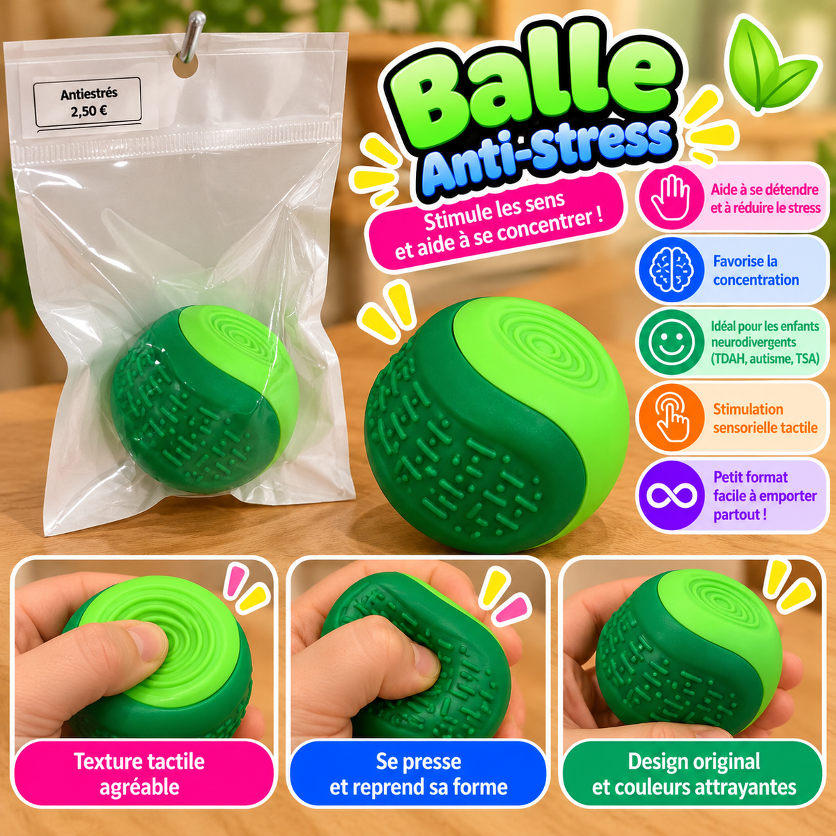 Balle sensorielle anti-stress démontable